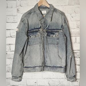 Hudson Jeans Distressed Denim Trucker Jacket Vintage Wash Men’s Large